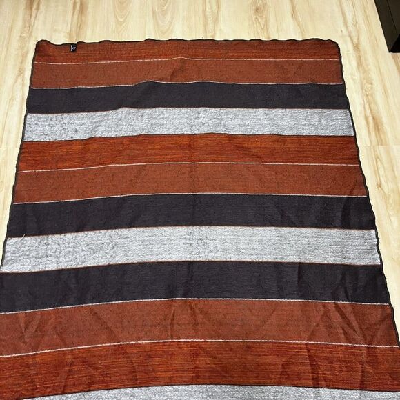 Shupaca Alpaca Blend Striped Throw Blanket Gray Rust Orange - Picture 8 of 16